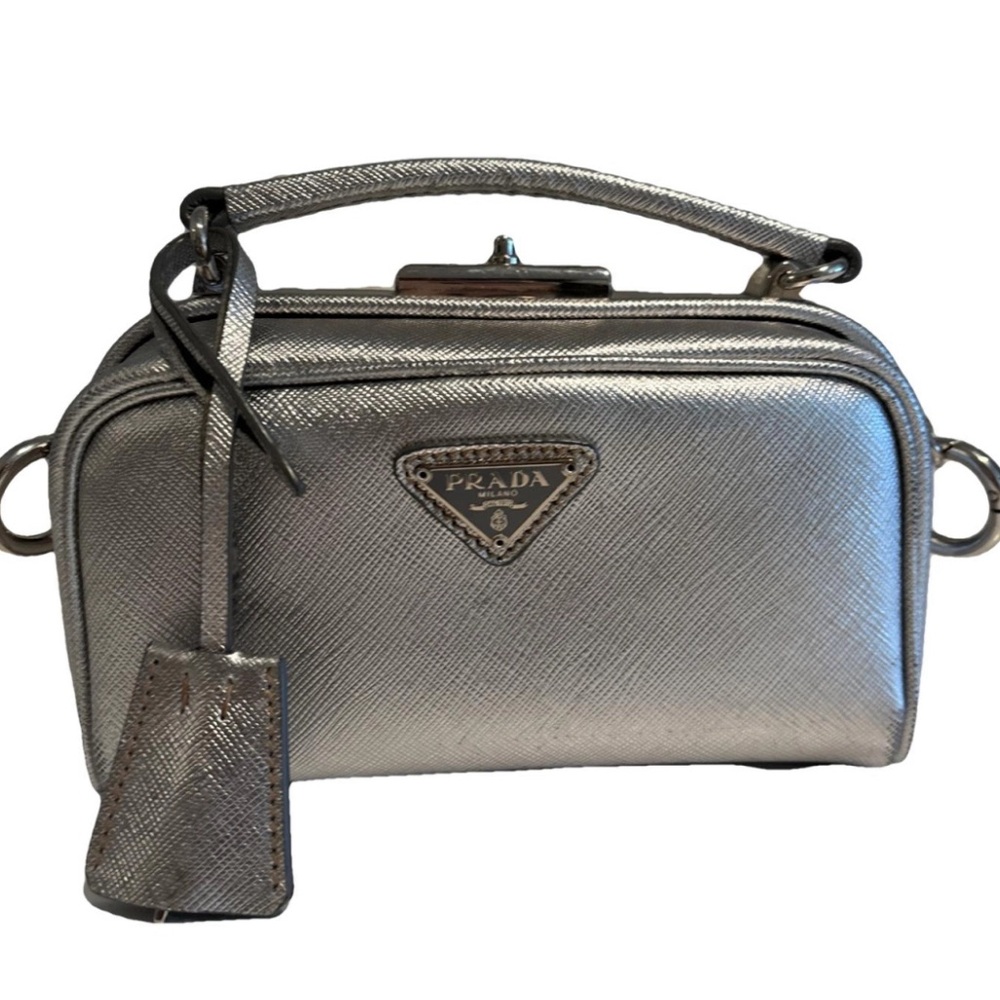 Vintage rare silver Prada top handle bag